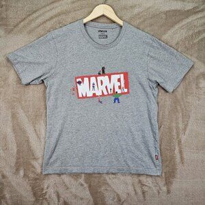 Marvel x Uniqlo UTGP 2018 Shirt Men's Sz L Gray Avengers Iron Man Spiderman Hulk